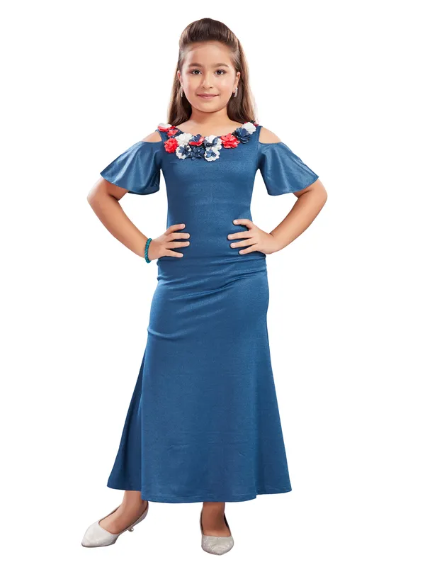 Blue_Polyester_Half_Sleeve_Round_Neck_Gown_Dress_For_Girls