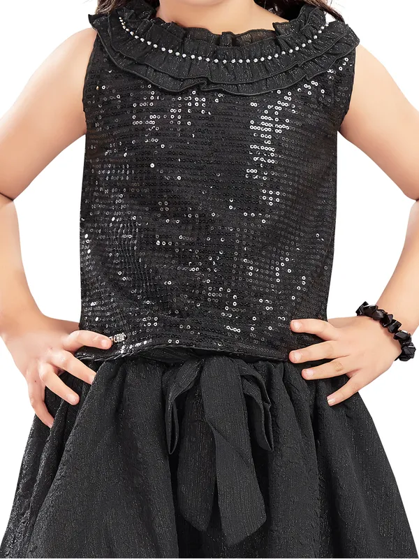 Black_Polyester_Embossed_Top_&_Skirt_For_Girls