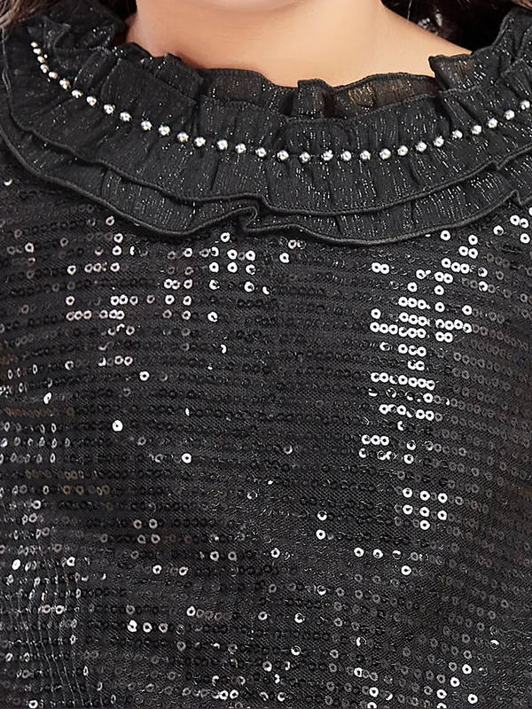 Black_Polyester_Embossed_Top_&_Skirt_For_Girls