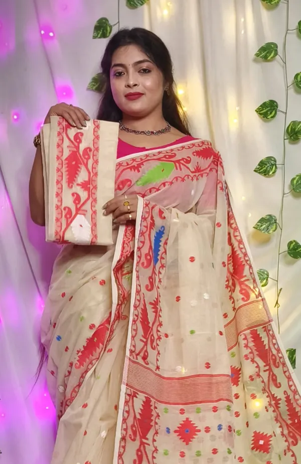 White_Handloom_Premium_Quality_Resam_Dhakai_Jamdani_Soft_Saree_For_Women