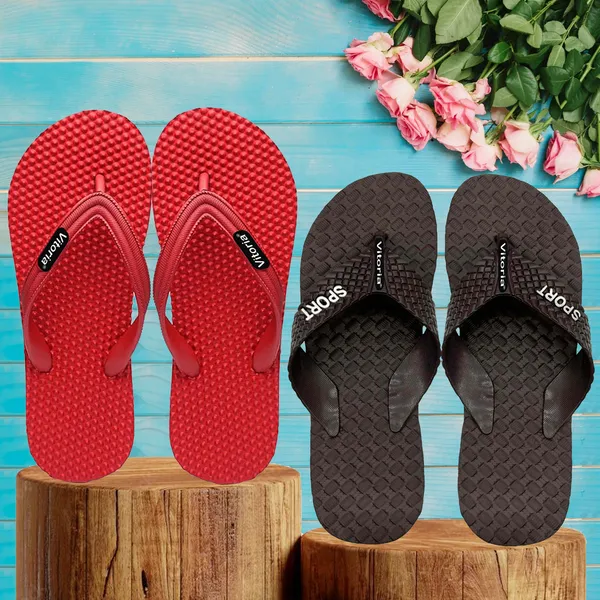 Red_&_Coffee_Rubber_Premium_Slippers_For_Men_-_Pack_Of_2