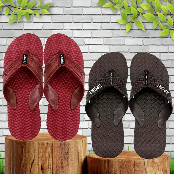 Maroon_&_Coffee_Rubber_Premium_Slippers_For_Men_-_Pack_Of_2