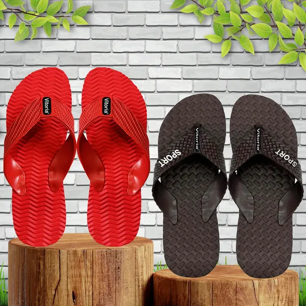 Red_&_Coffee_Rubber_Premium_Slippers_For_Men_-_Pack_Of_2
