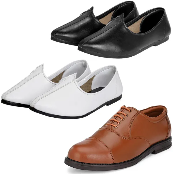 Tan_&_Black_&_White_PU_Premium_Jutis_Shoe_For_Men