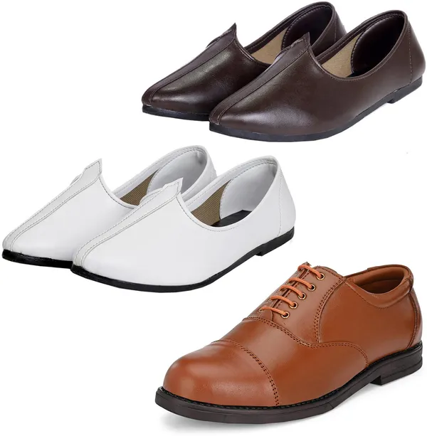 Tan_&_Brown_&_White_PU_Premium_Jutis_Shoe_For_Men