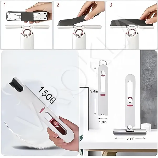 White_&_Gray__Portable_Self-Squeeze_Mini_Mop_-_Strong_Absorbent_Mop_With_1_Cotton_Head,_Cleaning_Sponge