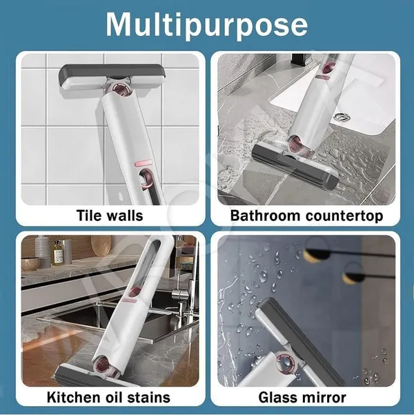White_&_Gray__Portable_Self-Squeeze_Mini_Mop_-_Strong_Absorbent_Mop_With_1_Cotton_Head,_Cleaning_Sponge