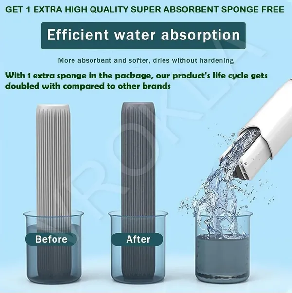 White_&_Gray__Portable_Self-Squeeze_Mini_Mop_-_Strong_Absorbent_Mop_With_1_Cotton_Head,_Cleaning_Sponge