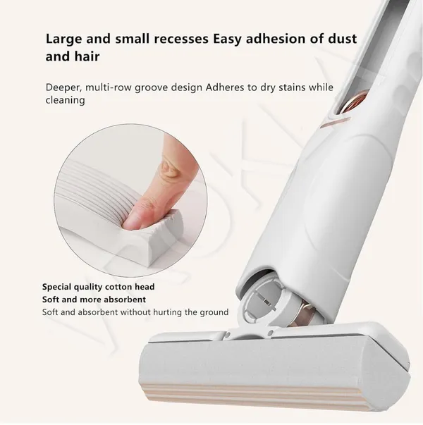 White_&_Gray__Portable_Self-Squeeze_Mini_Mop_-_Strong_Absorbent_Mop_With_1_Cotton_Head,_Cleaning_Sponge