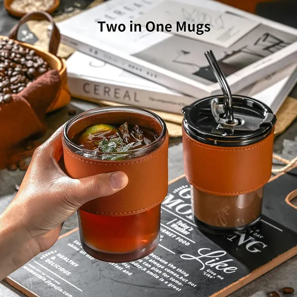 Transparent_&_Brown_PU_Leather_Sleeve_Glass_Tumbler_Mug_with_Lid,_Coffee_Sipper_with_Straw_and_Protective_Anti-Skid_Leather_Sleeve_for_Hot_and_Cold_Beverages_(435ml)