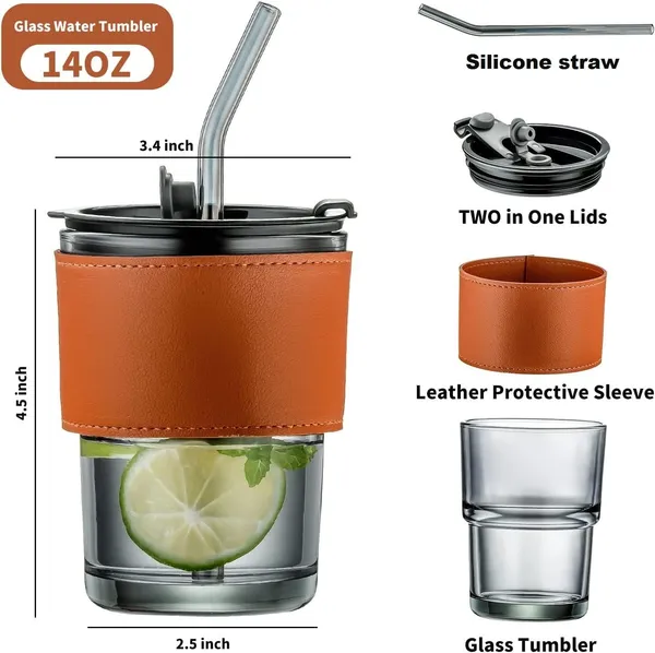 Transparent_&_Brown_PU_Leather_Sleeve_Glass_Tumbler_Mug_with_Lid,_Coffee_Sipper_with_Straw_and_Protective_Anti-Skid_Leather_Sleeve_for_Hot_and_Cold_Beverages_(435ml)