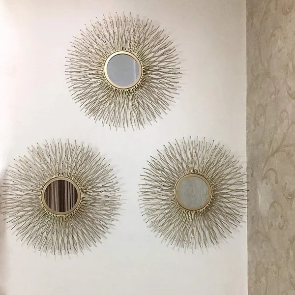Pack_of_3_Gold_Sun_Rising_Design_Round_Wall_Mirrors_–_Alloy & Steel Frame