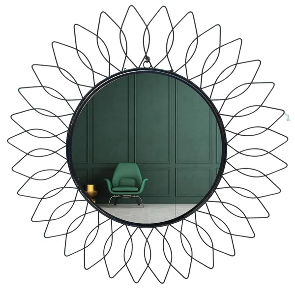 Shiny_Black_Beautiful_Modern_Designer_Sunflower_Iron_Decorative_Round_Framed_Wall_Mirror