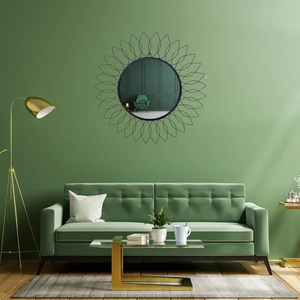 Shiny_Black_Beautiful_Modern_Designer_Sunflower_Iron_Decorative_Round_Framed_Wall_Mirror