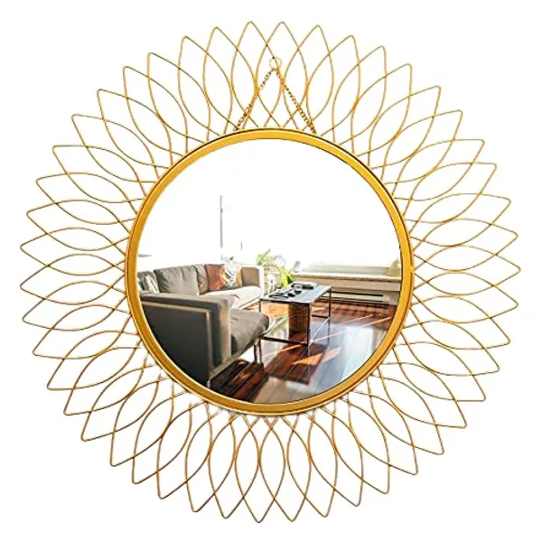 Gold_Beautiful_Modern_Designer_Sunflower_Iron_Decorative_Wall_Mirror