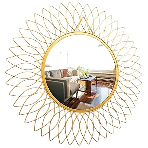 Gold_Beautiful_Modern_Designer_Sunflower_Iron_Decorative_Wall_Mirror