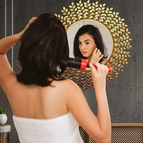 Gold_Alloy_Steel_Designer_Frame_Beautiful_Leaf_Framed_Round_Antique_Mirror