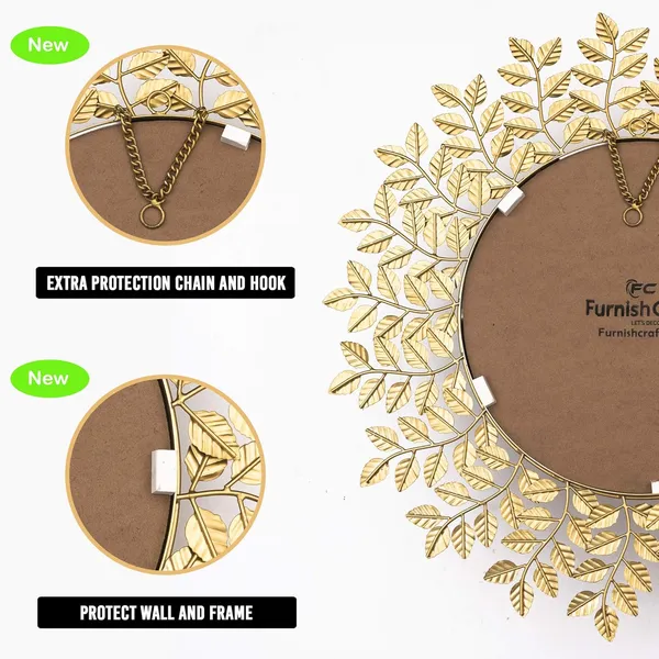 Gold_Alloy_Steel_Designer_Frame_Beautiful_Leaf_Framed_Round_Antique_Mirror