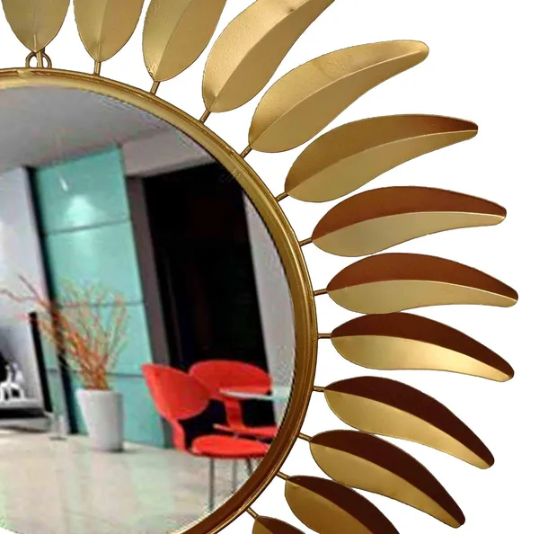 Gold_Glass_Mild_Steel_Round_3D_Designer_Leaf_Wall_Mirror
