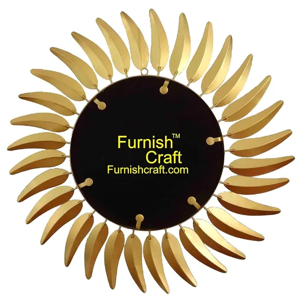 Gold_Glass_Mild_Steel_Round_3D_Designer_Leaf_Wall_Mirror