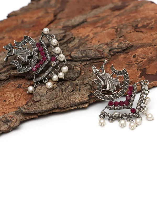 OZANOO Pink Silver Stone Studded Earrings Price in India Buy OZANOO Pink Silver Stone Studded Earrings online at undefined