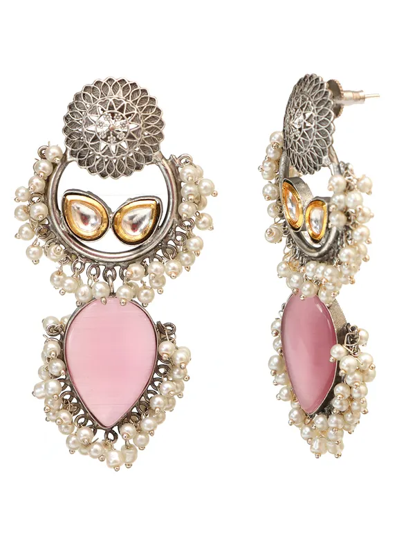 Pink_Antique_White_Silver_Monalisa_Stone_Handmade_Kundan_Earring
