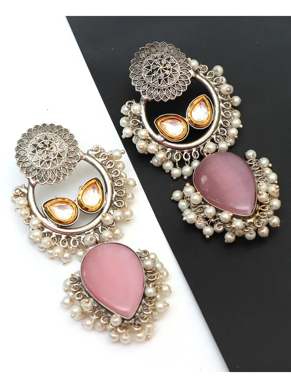 Pink_Antique_White_Silver_Monalisa_Stone_Handmade_Kundan_Earring