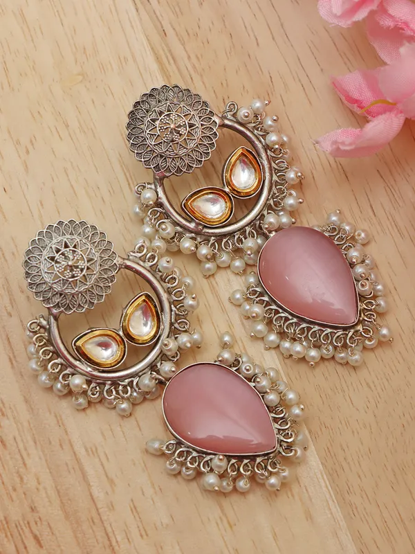 Pink_Antique_White_Silver_Monalisa_Stone_Handmade_Kundan_Earring