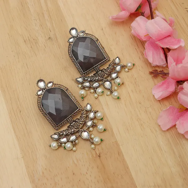 OZANOO Black Silver Monalisa Stone Earring Price in India Buy OZANOO  Black Silver Monalisa Stone Earring online at undefined