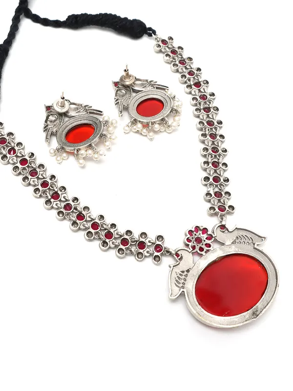 Red_Silver_Monalisa_Stone_Necklace_Set_With_Earrings