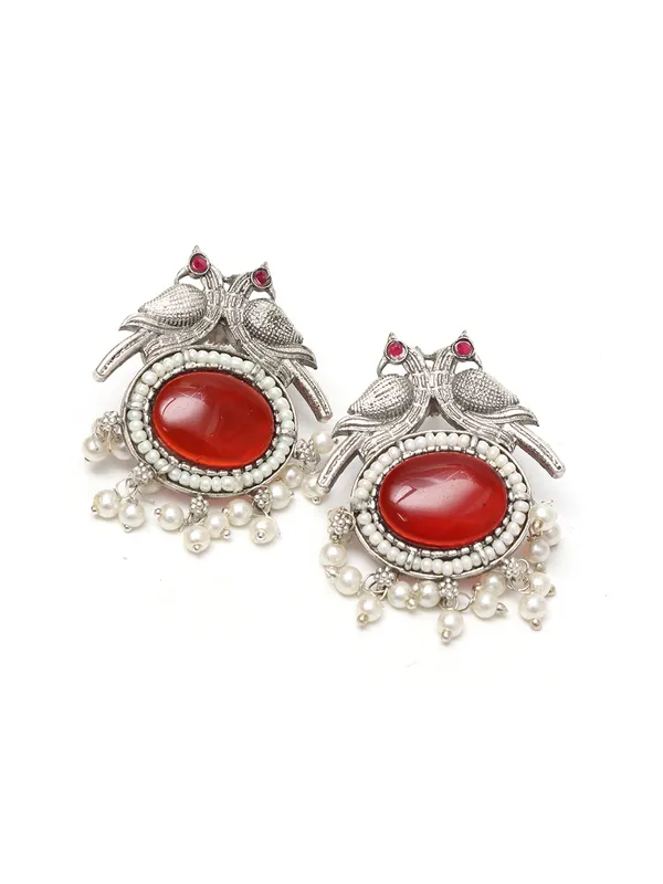 Red_Silver_Monalisa_Stone_Necklace_Set_With_Earrings