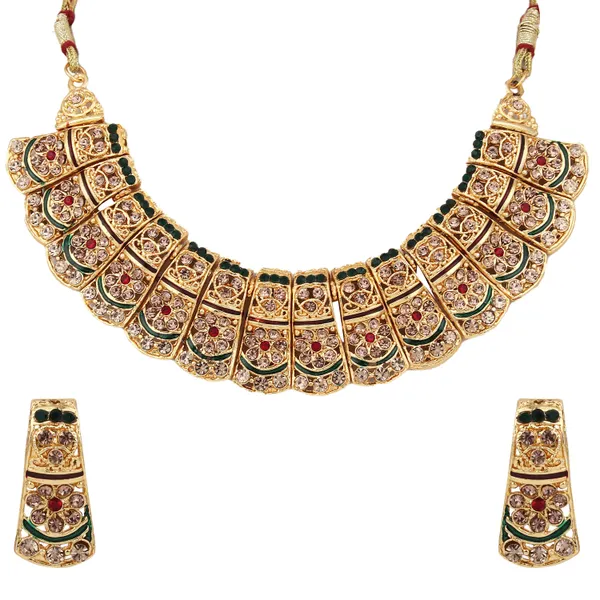 Antique_Finish_Charm_Necklace_With_Earrings_For_Women_|_Golden