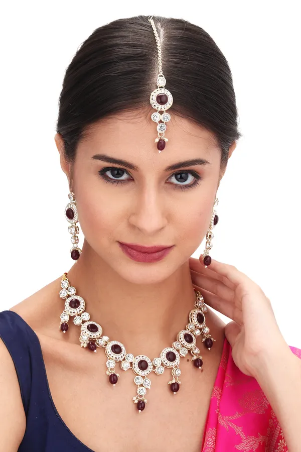 Antique_Chain_Necklace_With_Earrings_For_Women_|_White