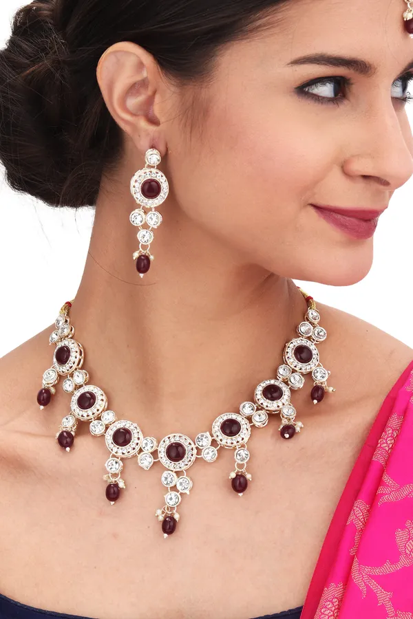 Antique_Chain_Necklace_With_Earrings_For_Women_|_White
