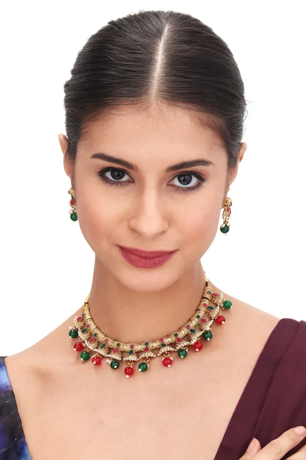Antique_InspiLocket_Necklace_With_Earrings_For_Women_|_Golden
