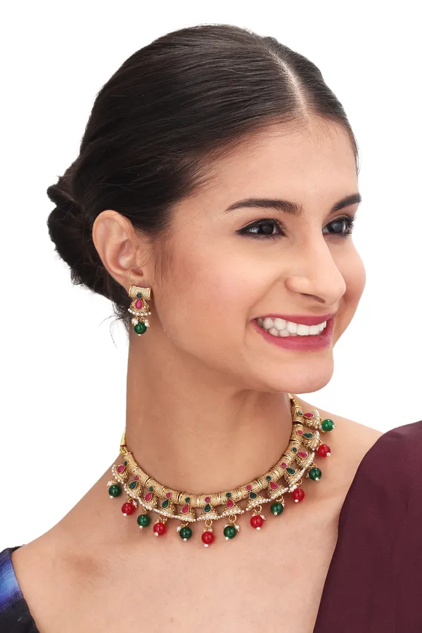 Antique_InspiLocket_Necklace_With_Earrings_For_Women_|_Golden