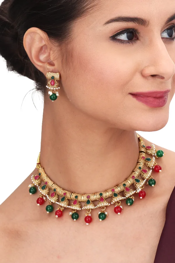 Antique_InspiLocket_Necklace_With_Earrings_For_Women_|_Golden