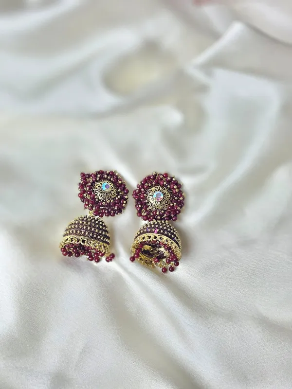 Maroon_Antique_Jhumka_Earrings_For_Women_|_Maroon