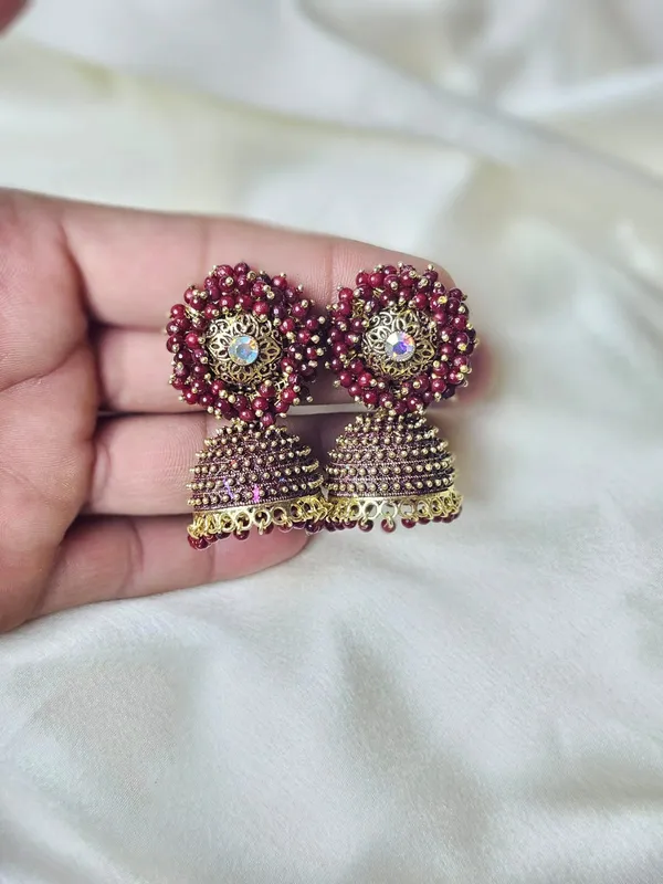 Maroon_Antique_Jhumka_Earrings_For_Women_|_Maroon