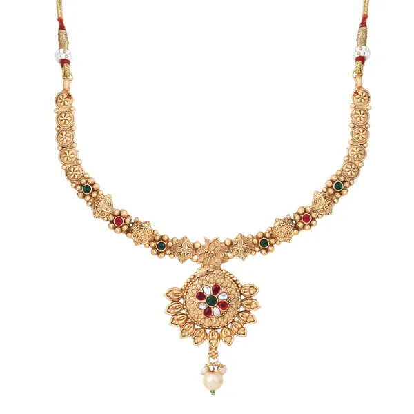 Antique_Pendant_Necklace_With_Earrings_For_Women_|_Golden