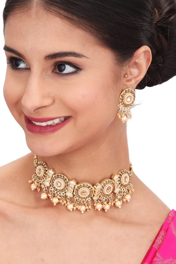 Antique_Pearl_Pendant_Necklace_With_Earrings_For_Women_|_Golden
