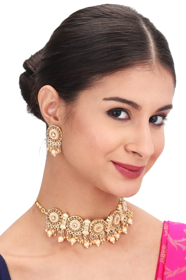Antique_Pearl_Pendant_Necklace_With_Earrings_For_Women_|_Golden