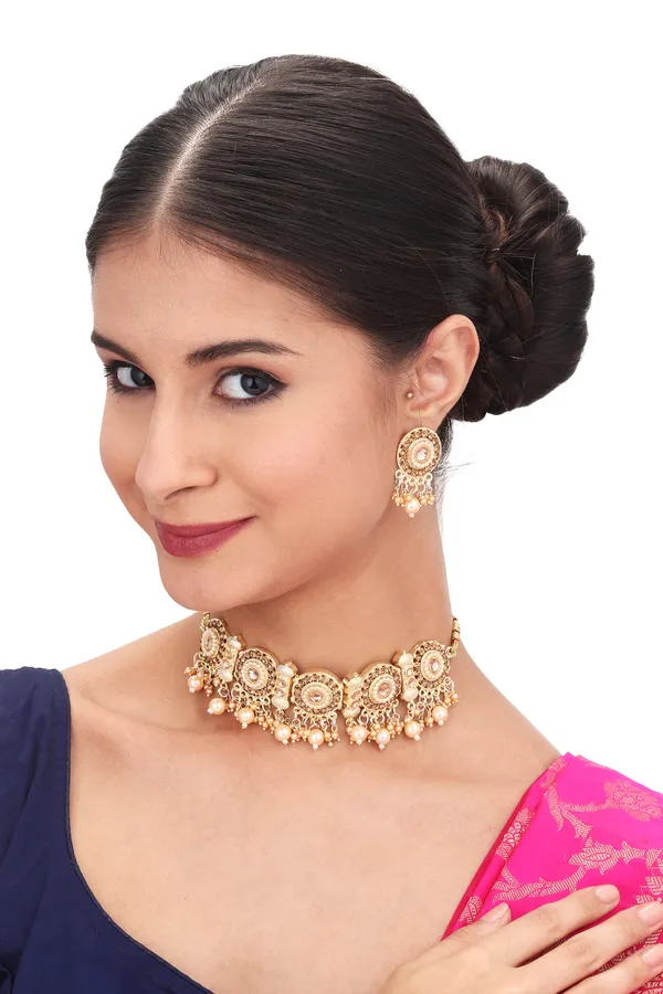 Antique_Pearl_Pendant_Necklace_With_Earrings_For_Women_|_Golden