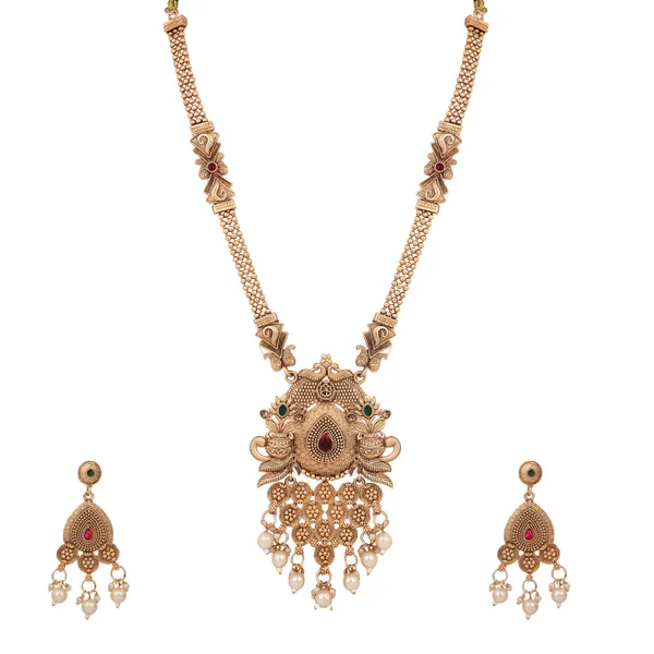 Antique_Shell_Pendant_Necklace_With_Earrings_For_Women_|_Golden