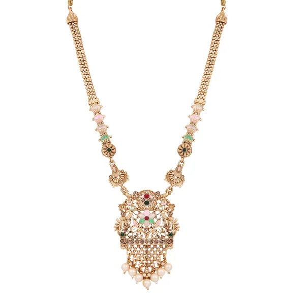 Antique_Chain_Necklace_With_Earrings_For_Women_|_Golden