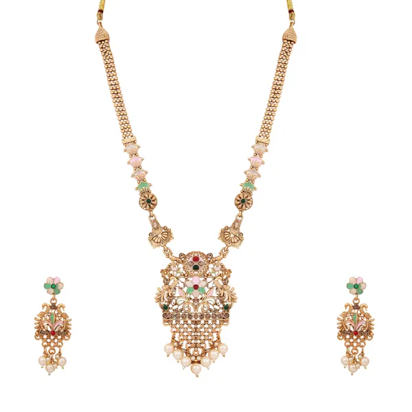 Antique_Chain_Necklace_With_Earrings_For_Women_|_Golden
