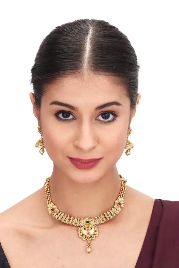 Gold-Plated_Chain_Necklace_With_Earrings_For_Women_|_Red