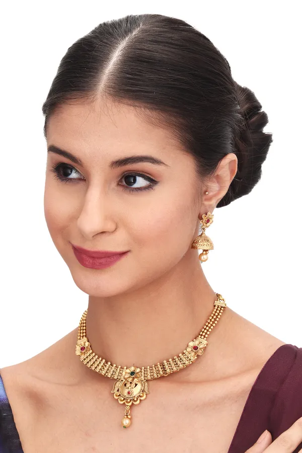 Gold-Plated_Chain_Necklace_With_Earrings_For_Women_|_Red