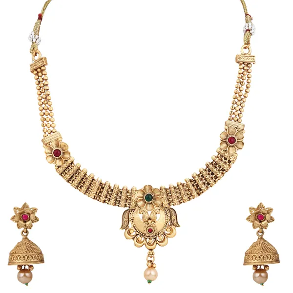 Gold-Plated_Chain_Necklace_With_Earrings_For_Women_|_Red