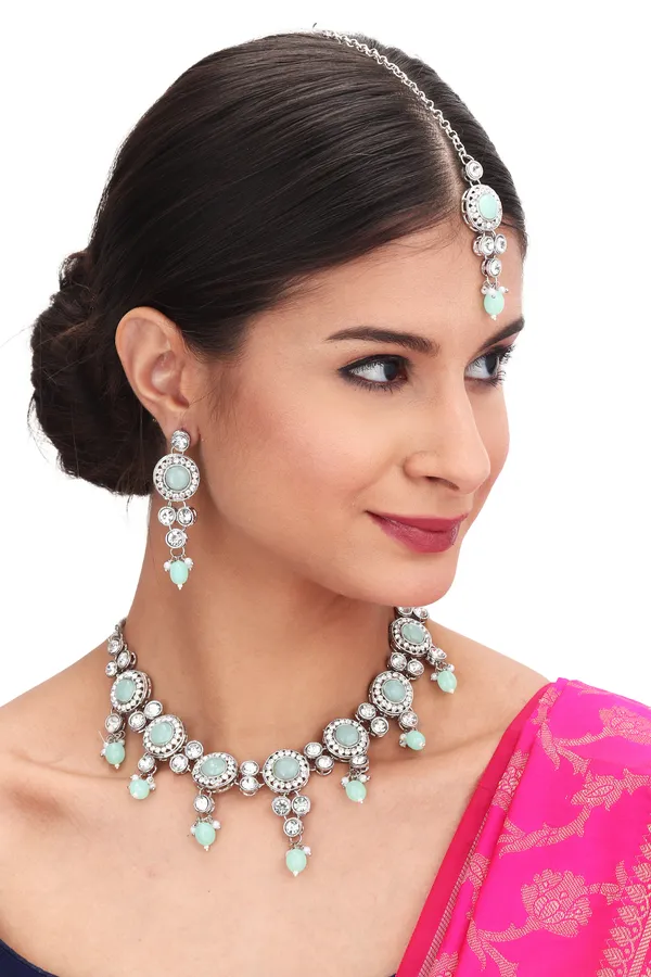 Royal_Sapphire_Chain_Necklace_With_Earrings_For_Women_|_Silver